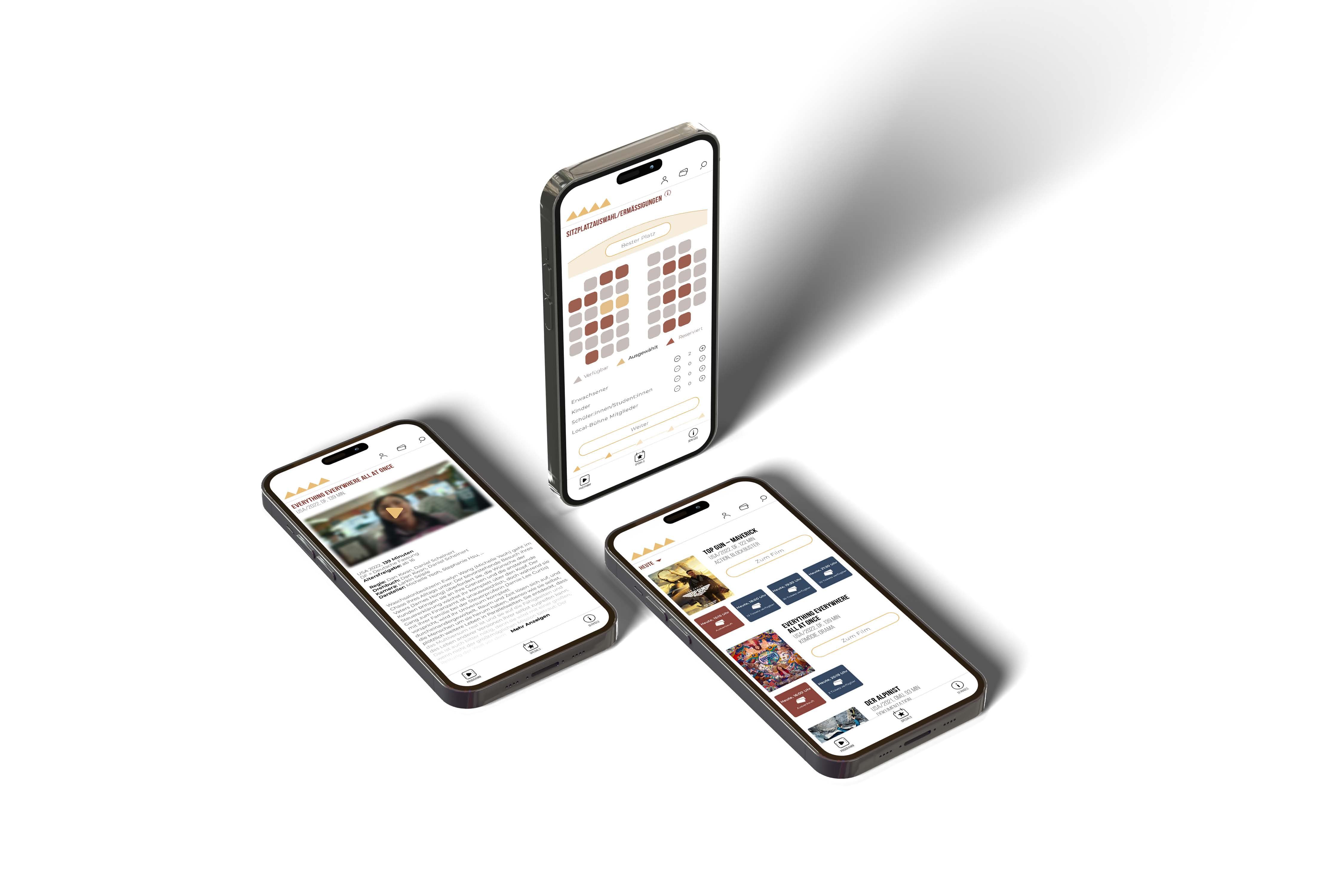 Ein Mockup der fertigen mobilen Version der Website des Kino Freistadt.